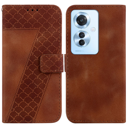 For OPPO Reno11 F Global 7-shaped Embossed Leather Phone Case(Brown) - Reno11 F Cases by PMC Jewellery | Online Shopping South Africa | PMC Jewellery | Buy Now Pay Later Mobicred
