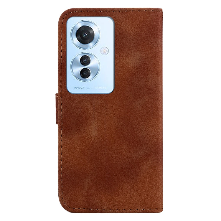 For OPPO Reno11 F Global 7-shaped Embossed Leather Phone Case(Brown) - Reno11 F Cases by PMC TechLife | Online Shopping South Africa | PMC TechLife | Buy Now Pay Later Mobicred