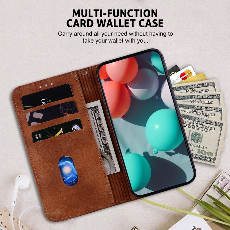 For OPPO Reno11 F Global 7-shaped Embossed Leather Phone Case(Brown) - Reno11 F Cases by PMC TechLife | Online Shopping South Africa | PMC TechLife | Buy Now Pay Later Mobicred