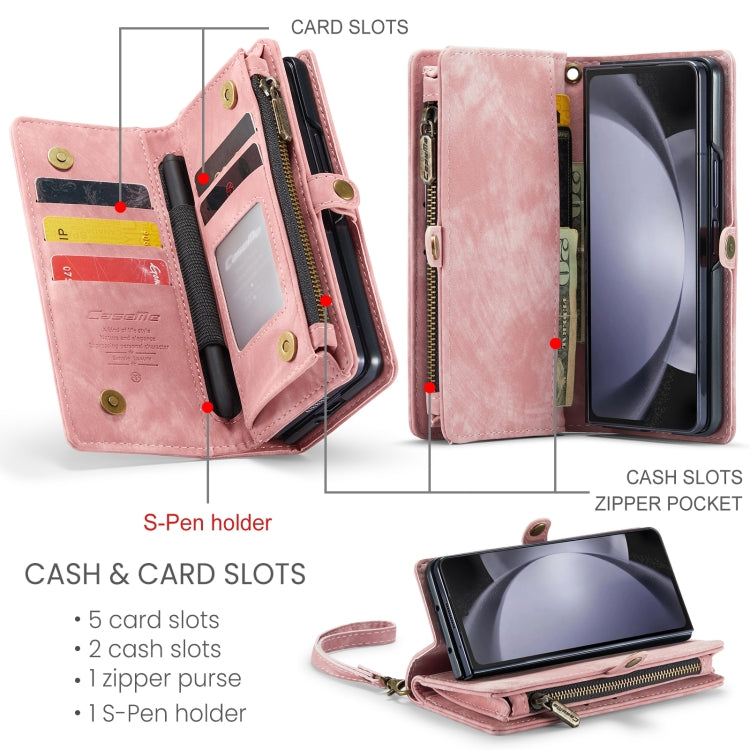 For Samsung Galaxy Z Fold5 CaseMe 008 Multifunctional Zipper Wallet Phone Leather Case(Pink) - Galaxy Z Fold5 Cases by CaseMe | Online Shopping South Africa | PMC Jewellery | Buy Now Pay Later Mobicred