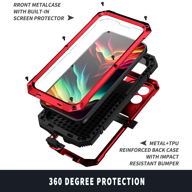 For iPhone 15 Pro Max R-JUST Shockproof Life Waterproof Dust-proof Metal + Silicone Phone Case with Holder(Red) - iPhone 15 Pro Max Cases by R-JUST | Online Shopping South Africa | PMC Jewellery