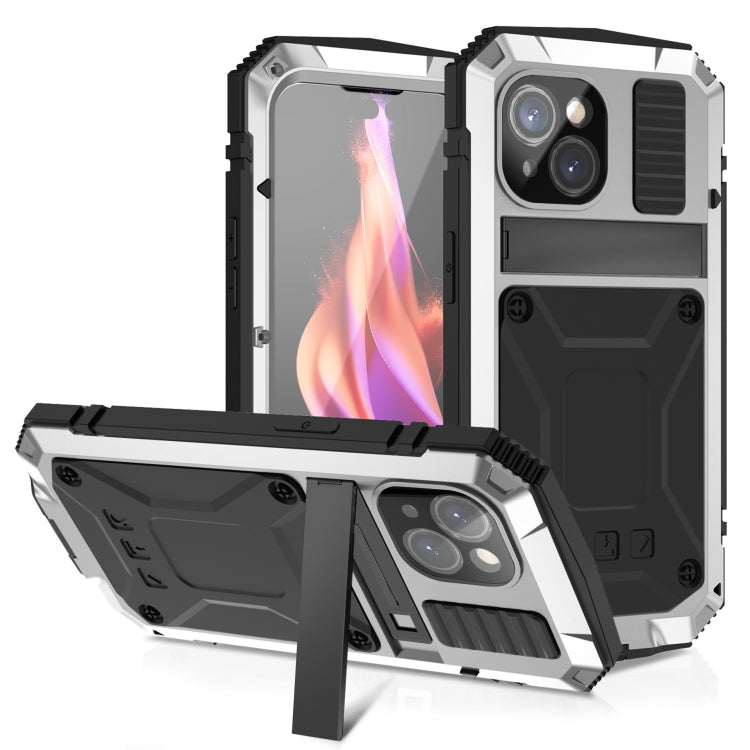 For iPhone 15 Plus R-JUST Shockproof Life Waterproof Dust-proof Metal + Silicone Phone Case with Holder(Silver) - iPhone 15 Plus Cases by R-JUST | Online Shopping South Africa | PMC Jewellery