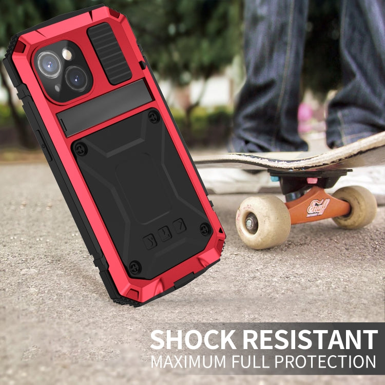 For iPhone 15 R-JUST Shockproof Life Waterproof Dust-proof Metal + Silicone Phone Case with Holder(Red) - iPhone 15 Cases by R-JUST | Online Shopping South Africa | PMC Jewellery