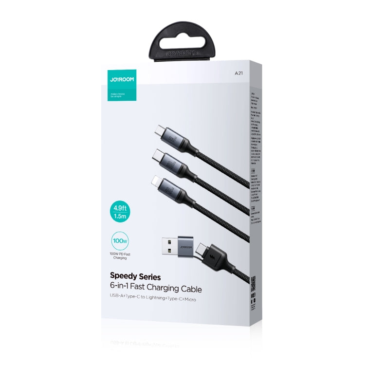 JOYROOM A21 3.5A USB+Type-C to 8 Pin+Type-C+Micro USB 3 in 2 Charging Cable, Length: 1.2m(Black) - Multifunction Cable by JOYROOM | Online Shopping South Africa | PMC Jewellery | Buy Now Pay Later Mobicred