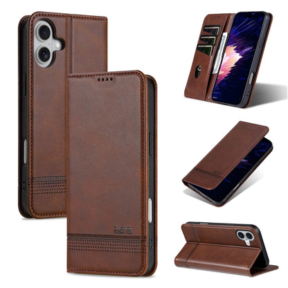 For iPhone 16 AZNS Magnetic Calf Texture Flip Leather Phone Case(Dark Brown) - iPhone 16 Cases by AZNS | Online Shopping South Africa | PMC Jewellery | Buy Now Pay Later Mobicred