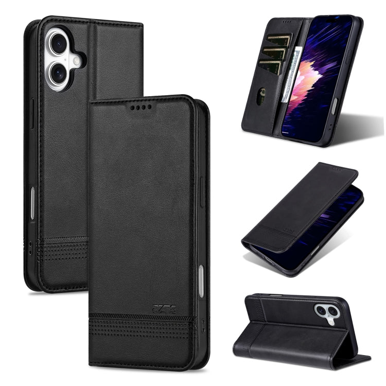 For iPhone 16 AZNS Magnetic Calf Texture Flip Leather Phone Case(Black) - iPhone 16 Cases by AZNS | Online Shopping South Africa | PMC Jewellery | Buy Now Pay Later Mobicred