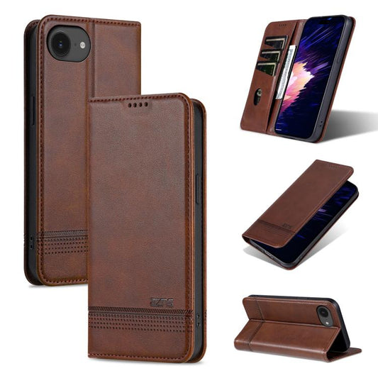 For iPhone 16e AZNS Magnetic Calf Texture Flip Leather Phone Case(Dark Brown) - iPhone 16e Cases by AZNS | Online Shopping South Africa | PMC Jewellery | Buy Now Pay Later Mobicred