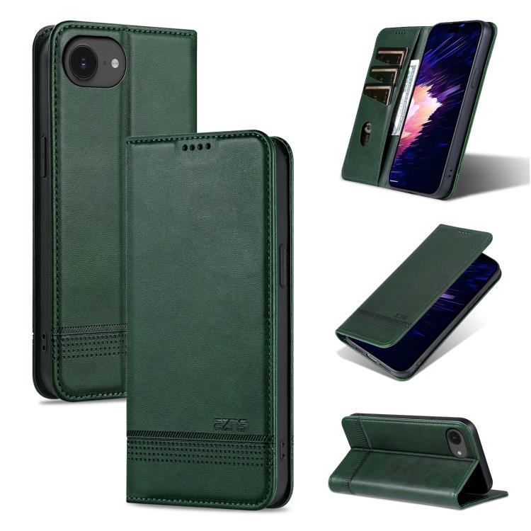 For iPhone 16e AZNS Magnetic Calf Texture Flip Leather Phone Case(Dark Green) - iPhone 16e Cases by AZNS | Online Shopping South Africa | PMC TechLife | Buy Now Pay Later Mobicred