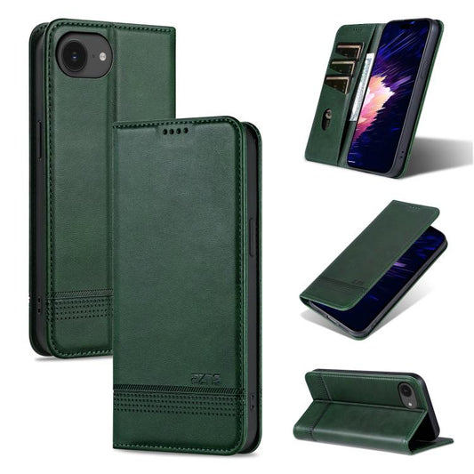 For iPhone 16e AZNS Magnetic Calf Texture Flip Leather Phone Case(Dark Green) - iPhone 16e Cases by AZNS | Online Shopping South Africa | PMC Jewellery | Buy Now Pay Later Mobicred