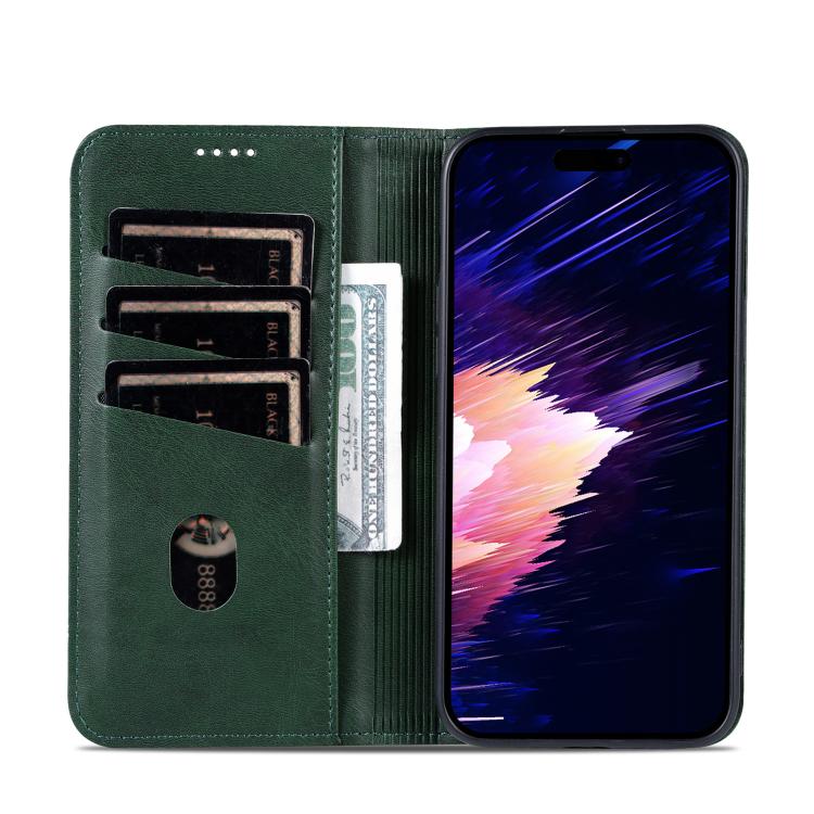 For iPhone 16e AZNS Magnetic Calf Texture Flip Leather Phone Case(Dark Green) - iPhone 16e Cases by AZNS | Online Shopping South Africa | PMC TechLife | Buy Now Pay Later Mobicred