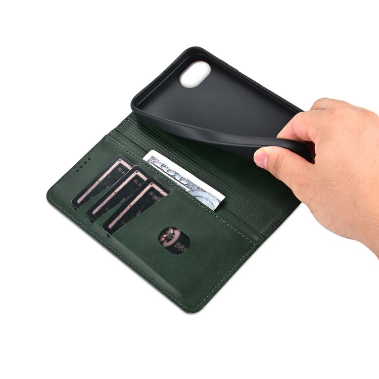For iPhone 16e AZNS Magnetic Calf Texture Flip Leather Phone Case(Dark Green) - iPhone 16e Cases by AZNS | Online Shopping South Africa | PMC TechLife | Buy Now Pay Later Mobicred