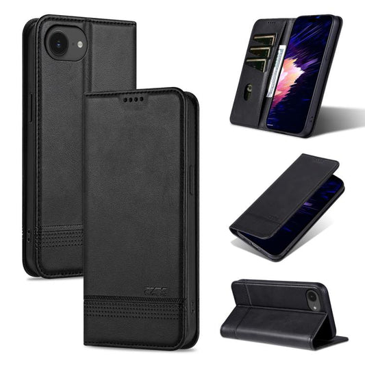 For iPhone 16e AZNS Magnetic Calf Texture Flip Leather Phone Case(Black) - iPhone 16e Cases by AZNS | Online Shopping South Africa | PMC Jewellery | Buy Now Pay Later Mobicred