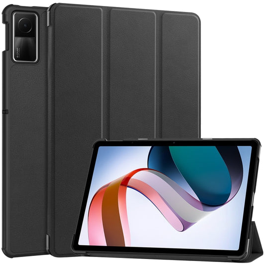 For Xiaomi Redmi Pad SE Custer Pure Color 3-Fold Holder Leather Tablet Case(Black) - More Tablet Cases by PMC Jewellery | Online Shopping South Africa | PMC Jewellery | Buy Now Pay Later Mobicred