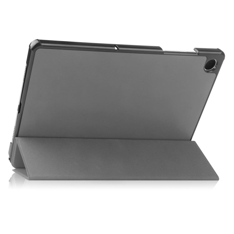 For Samsung Galaxy Tab A9 Custer Pure Color 3-Fold Holder Leather Tablet Case(Grey) - Others by PMC TechLife | Online Shopping South Africa | PMC TechLife | Buy Now Pay Later Mobicred
