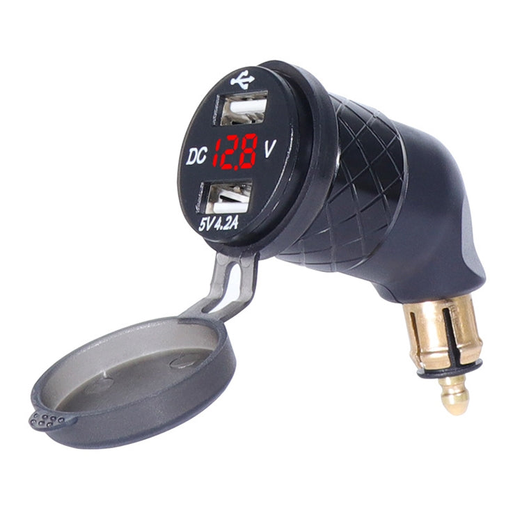German EU Plug Special Motorcycle Elbow Charger Dual USB Voltmeter 4.2A Charger, Shell Color:Black(Red Light) - Battery Charger by PMC TechLife | Online Shopping South Africa | PMC TechLife | Buy Now Pay Later Mobicred