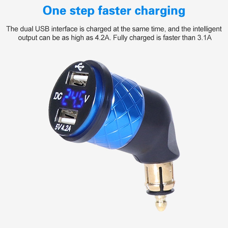 German EU Plug Special Motorcycle Elbow Charger Dual USB Voltmeter 4.2A Charger, Shell Color:Gold(Green Light) - Battery Charger by PMC TechLife | Online Shopping South Africa | PMC TechLife | Buy Now Pay Later Mobicred