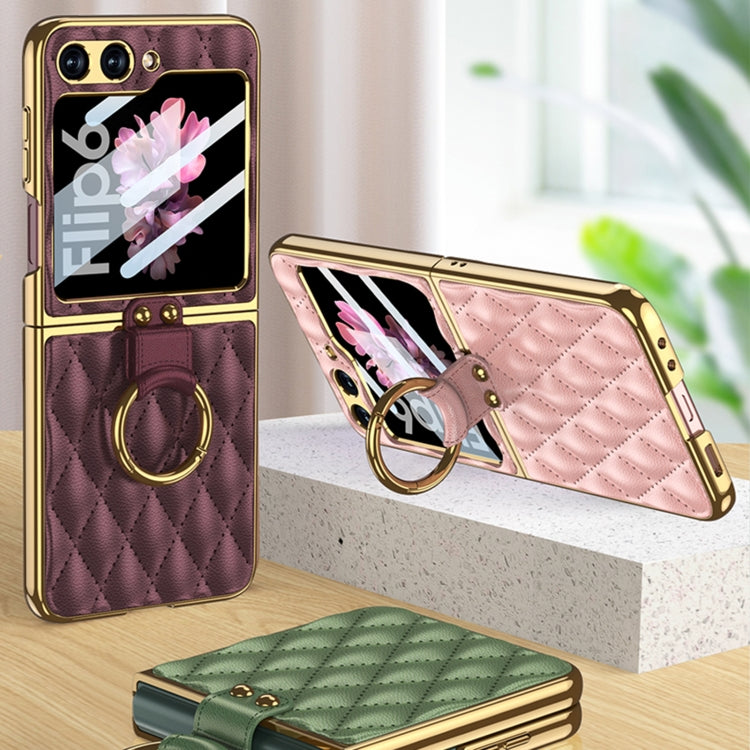 For Samsung Galaxy Z Flip6 / Flip7 FE GKK Integrated Plating Diamond Texture PU Phone Case with Ring(Purple) - free shipping - PMC Jewellery - Order now!