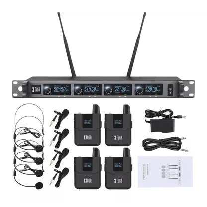 XTUGA A140-B Wireless Microphone System 4 BodyPack Headset Lavalier Microphone(US Plug) - Microphone by XTUGA | Online Shopping South Africa | PMC Jewellery | Buy Now Pay Later Mobicred