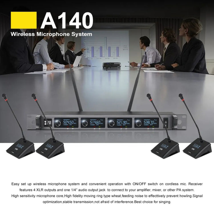 XTUGA A140-C Wireless Microphone System 4-Channel UHF Four Conference Mics(US Plug) - Microphone by XTUGA | Online Shopping South Africa | PMC Jewellery | Buy Now Pay Later Mobicred