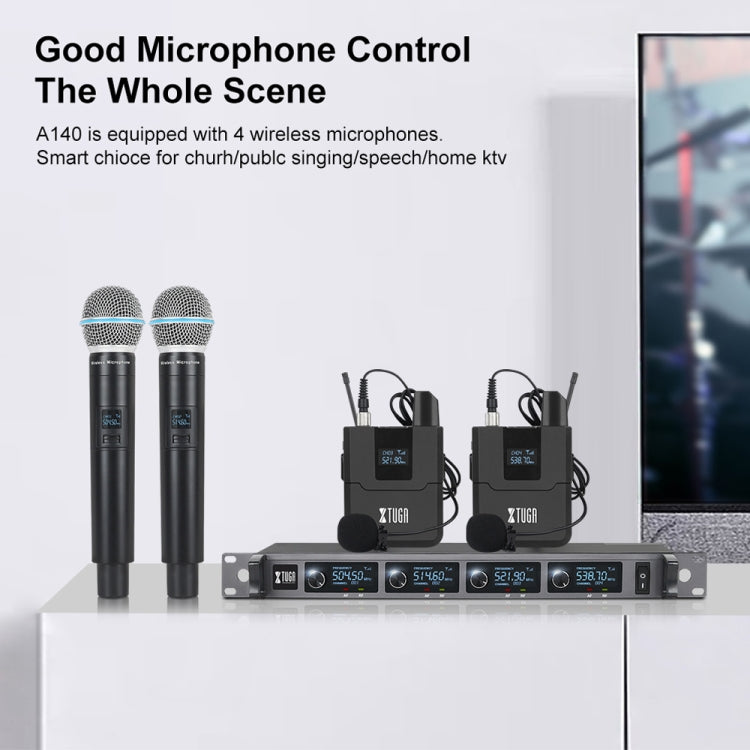 XTUGA A140-H Wireless Microphone System 4 Channel UHF Handheld Microphone(US Plug) - Microphone by XTUGA | Online Shopping South Africa | PMC TechLife | Buy Now Pay Later Mobicred