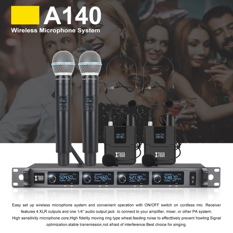 XTUGA A140-H Wireless Microphone System 4 Channel UHF Handheld Microphone(AU Plug) - Microphone by XTUGA | Online Shopping South Africa | PMC Jewellery | Buy Now Pay Later Mobicred