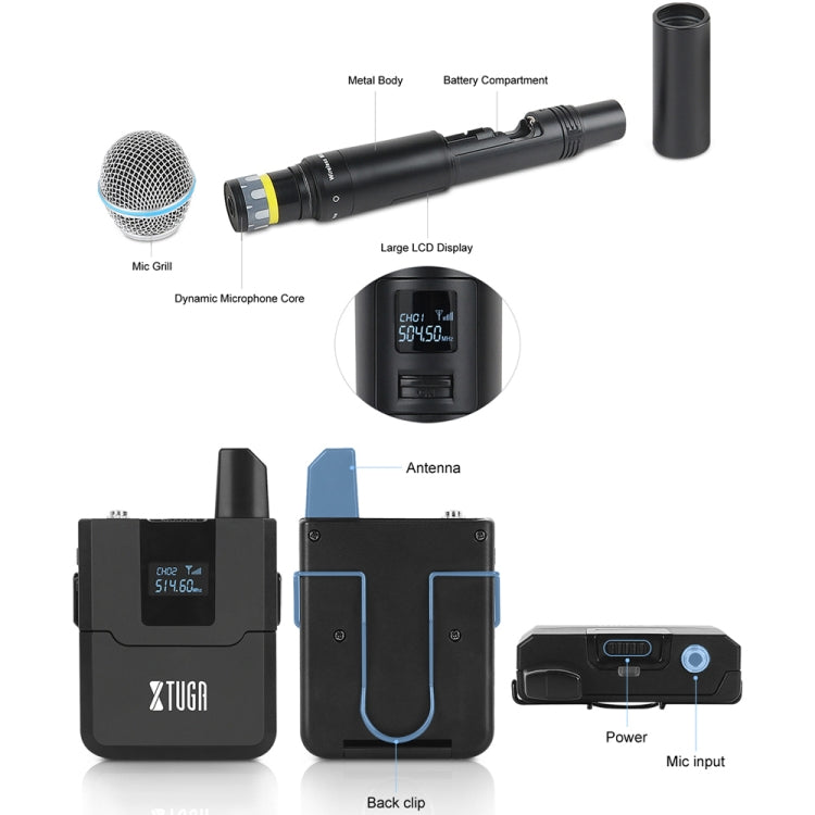 XTUGA A140-H Wireless Microphone System 4 Channel UHF Handheld Microphone(US Plug) - Microphone by XTUGA | Online Shopping South Africa | PMC TechLife | Buy Now Pay Later Mobicred