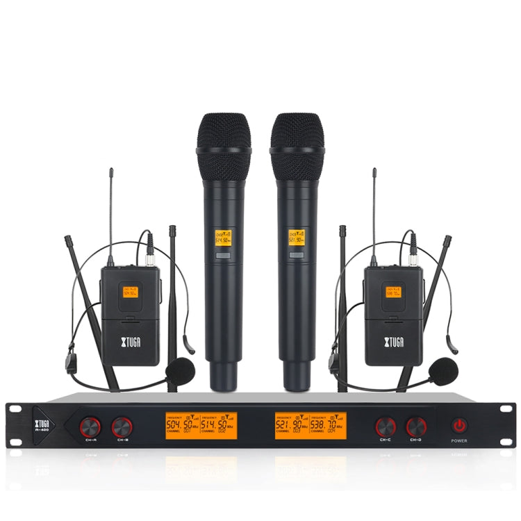 XTUGA A400-HB Professional 4-Channel UHF Wireless Microphone System with 2 Handheld & 2 Headset Microphone(AU Plug) - Microphone by XTUGA | Online Shopping South Africa | PMC TechLife | Buy Now Pay Later Mobicred