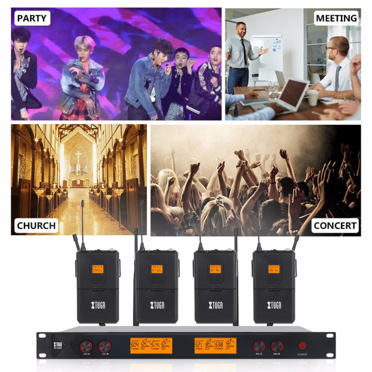 XTUGA A400-HB Professional 4-Channel UHF Wireless Microphone System with 2 Handheld & 2 Headset Microphone(UK Plug) - Microphone by XTUGA | Online Shopping South Africa | PMC TechLife | Buy Now Pay Later Mobicred