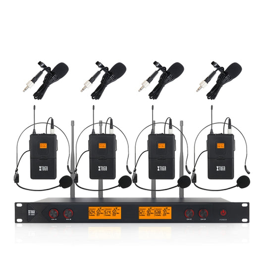 XTUGA A400-B Professional 4-Channel UHF Wireless Microphone System with 4 BodyPack Lavalier Headset Microphone(UK Plug) - Microphone by XTUGA | Online Shopping South Africa | PMC Jewellery | Buy Now Pay Later Mobicred