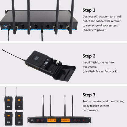 XTUGA A400-B Professional 4-Channel UHF Wireless Microphone System with 4 BodyPack Lavalier Headset Microphone(US Plug) - Microphone by XTUGA | Online Shopping South Africa | PMC Jewellery | Buy Now Pay Later Mobicred