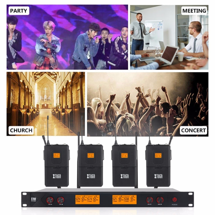 XTUGA A400-B Professional 4-Channel UHF Wireless Microphone System with 4 BodyPack Lavalier Headset Microphone(US Plug) - Microphone by XTUGA | Online Shopping South Africa | PMC Jewellery | Buy Now Pay Later Mobicred