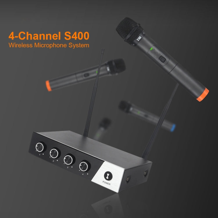 XTUGA S400 Professional 4-Channel UHF Wireless Microphone System with 4 Handheld Microphone(EU Plug) - Microphone by XTUGA | Online Shopping South Africa | PMC TechLife | Buy Now Pay Later Mobicred