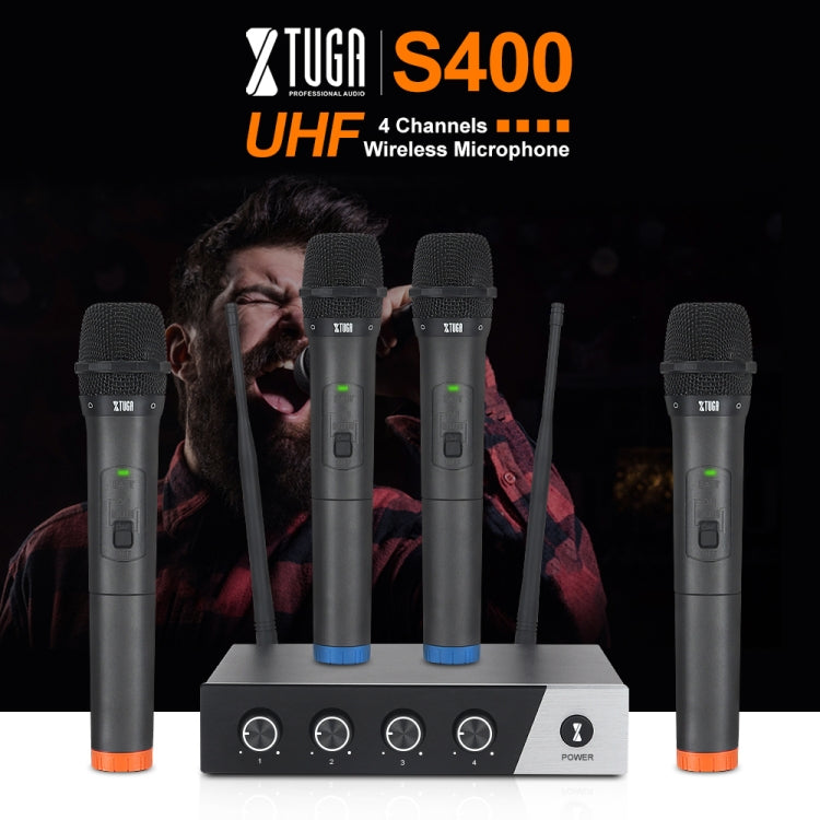 XTUGA S400 Professional 4-Channel UHF Wireless Microphone System with 4 Handheld Microphone(US Plug) - Microphone by XTUGA | Online Shopping South Africa | PMC TechLife | Buy Now Pay Later Mobicred