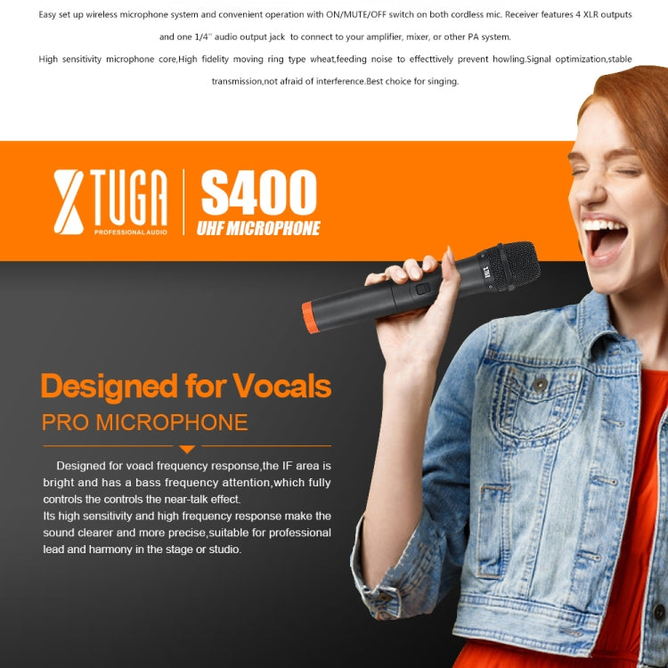 XTUGA S400 Professional 4-Channel UHF Wireless Microphone System with 4 Handheld Microphone(US Plug) - Microphone by XTUGA | Online Shopping South Africa | PMC TechLife | Buy Now Pay Later Mobicred