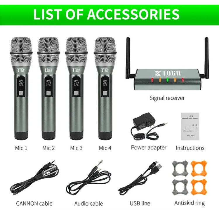 XTUGA U-F4600 Professional 4-Channel UHF Wireless Microphone System with 4 Handheld Microphone(EU Plug) - Microphone by XTUGA | Online Shopping South Africa | PMC TechLife | Buy Now Pay Later Mobicred