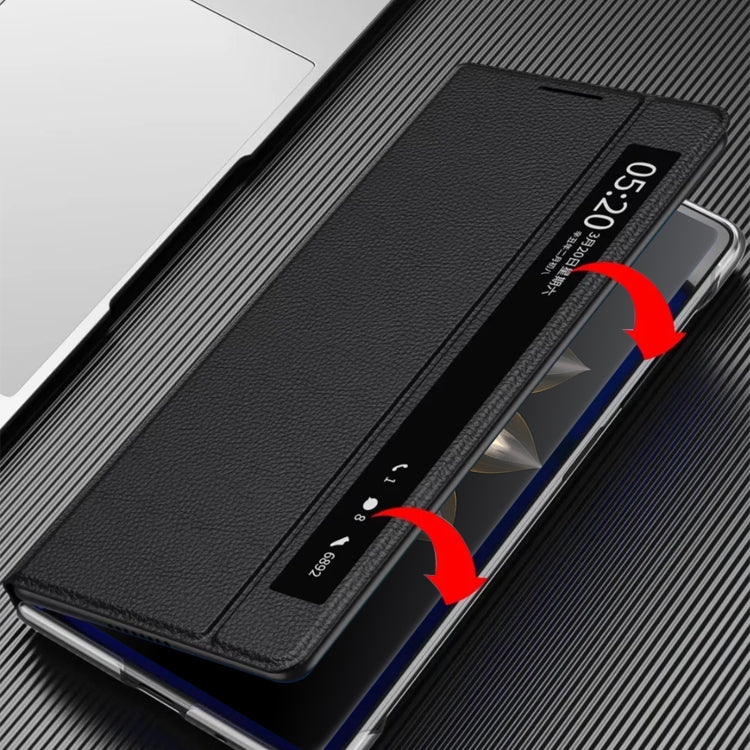 For Honor Magic V2 Smart View Window Plain Leather Phone Case(Black) - Honor Cases by PMC TechLife | Online Shopping South Africa | PMC TechLife