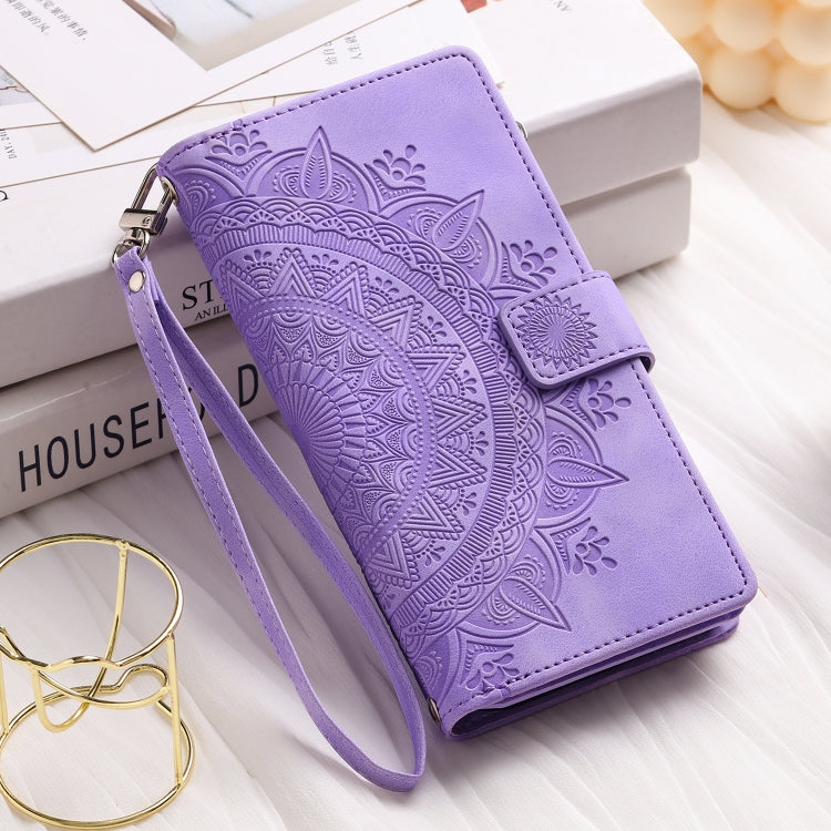 For iPhone 16 Pro Multi-Card Totem Zipper Leather Phone Case(Purple) - iPhone 16 Pro Cases by PMC TechLife | Online Shopping South Africa | PMC TechLife | Buy Now Pay Later Mobicred