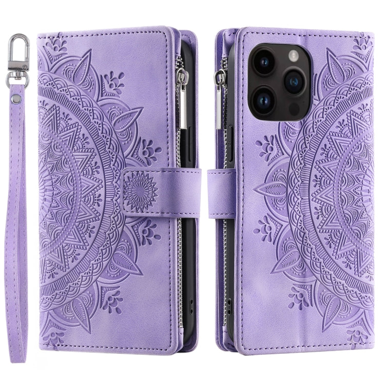 For iPhone 16 Pro Multi-Card Totem Zipper Leather Phone Case(Purple) - iPhone 16 Pro Cases by PMC TechLife | Online Shopping South Africa | PMC TechLife | Buy Now Pay Later Mobicred