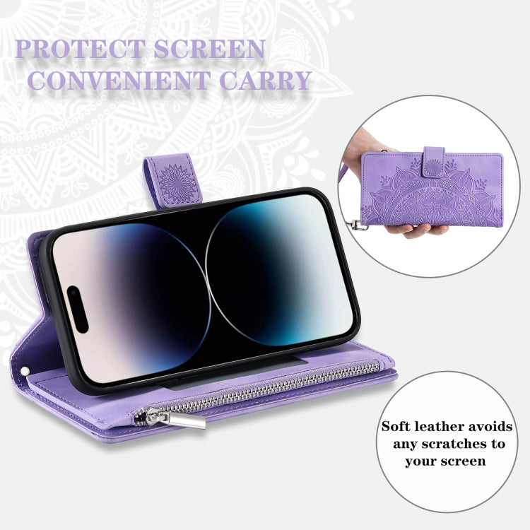 For iPhone 16 Pro Multi-Card Totem Zipper Leather Phone Case(Purple) - iPhone 16 Pro Cases by PMC TechLife | Online Shopping South Africa | PMC TechLife | Buy Now Pay Later Mobicred