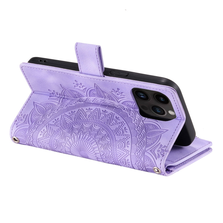 For iPhone 16 Pro Multi-Card Totem Zipper Leather Phone Case(Purple) - iPhone 16 Pro Cases by PMC TechLife | Online Shopping South Africa | PMC TechLife | Buy Now Pay Later Mobicred