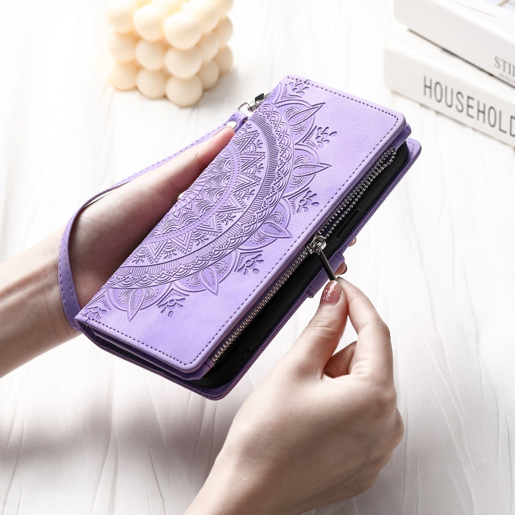 For iPhone 16 Pro Multi-Card Totem Zipper Leather Phone Case(Purple) - iPhone 16 Pro Cases by PMC TechLife | Online Shopping South Africa | PMC TechLife | Buy Now Pay Later Mobicred