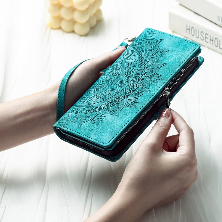 For iPhone 16 Multi-Card Totem Zipper Leather Phone Case(Green) - iPhone 16 Cases by PMC TechLife | Online Shopping South Africa | PMC TechLife | Buy Now Pay Later Mobicred