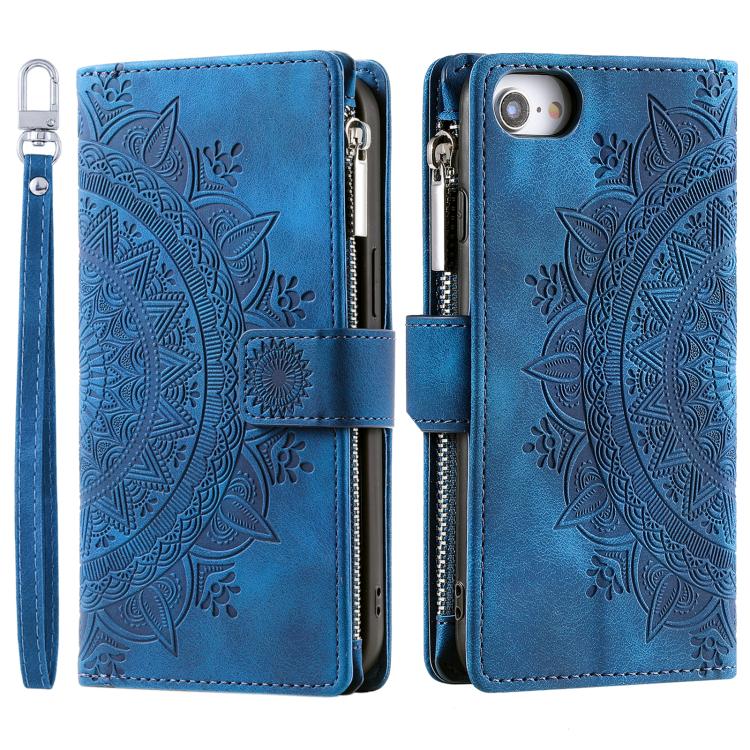 For iPhone 16e Multi-Card Totem Zipper Leather Phone Case(Blue) - iPhone 16e Cases by PMC TechLife | Online Shopping South Africa | PMC TechLife | Buy Now Pay Later Mobicred