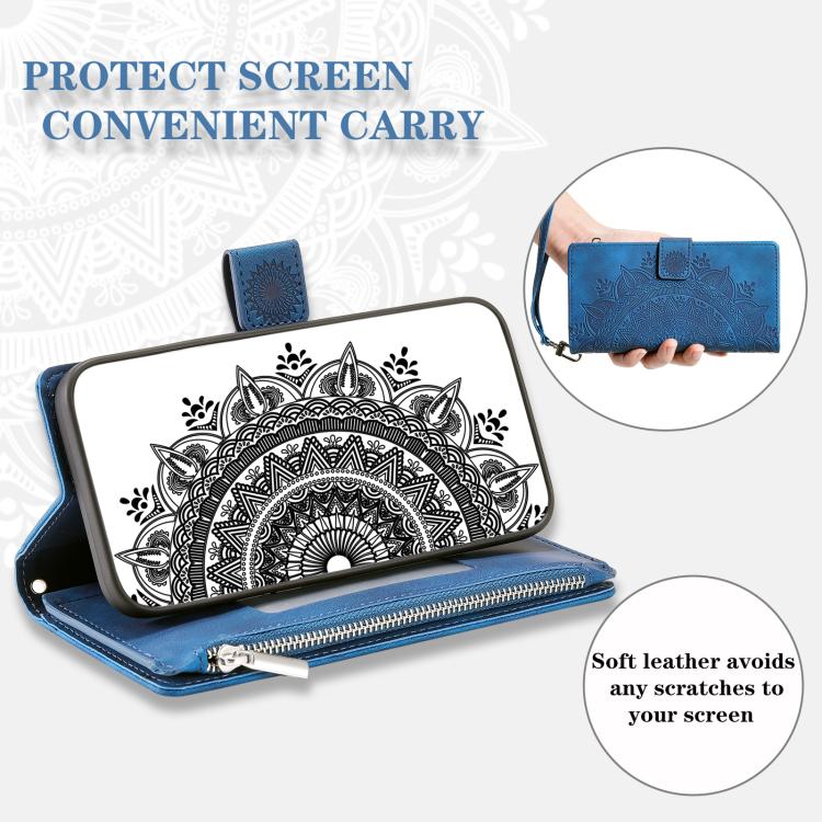 For iPhone 16e Multi-Card Totem Zipper Leather Phone Case(Blue) - iPhone 16e Cases by PMC TechLife | Online Shopping South Africa | PMC TechLife | Buy Now Pay Later Mobicred