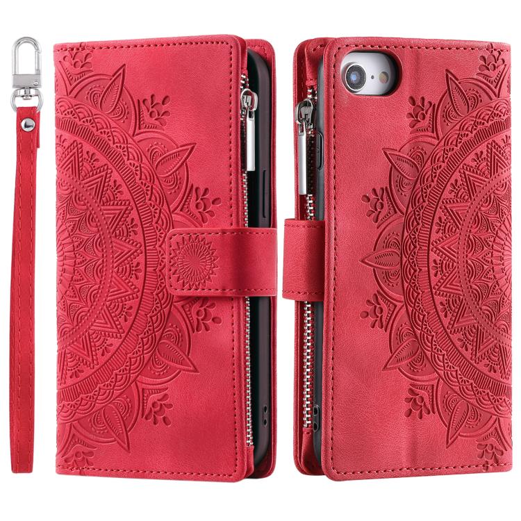 For iPhone 16e Multi-Card Totem Zipper Leather Phone Case(Red) - iPhone 16e Cases by PMC TechLife | Online Shopping South Africa | PMC TechLife | Buy Now Pay Later Mobicred