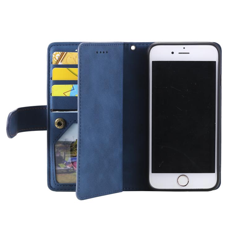For iPhone 16e Nine Card Zipper Bag Leather Phone Case with Lanyard(Blue) - iPhone 16e Cases by PMC TechLife | Online Shopping South Africa | PMC TechLife | Buy Now Pay Later Mobicred