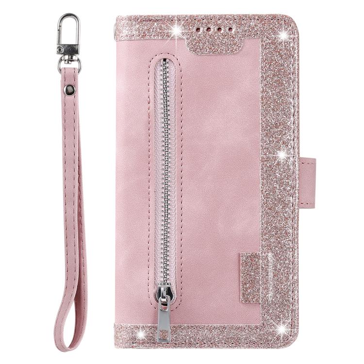 For iPhone 16e Nine Card Zipper Bag Leather Phone Case with Lanyard(Pink) - iPhone 16e Cases by PMC TechLife | Online Shopping South Africa | PMC TechLife | Buy Now Pay Later Mobicred