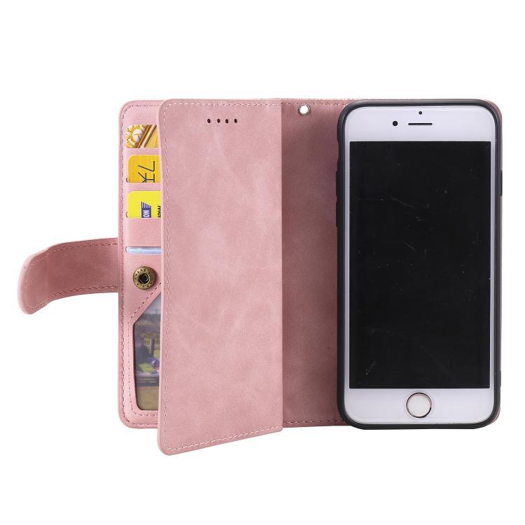For iPhone 16e Nine Card Zipper Bag Leather Phone Case with Lanyard(Pink) - iPhone 16e Cases by PMC TechLife | Online Shopping South Africa | PMC TechLife | Buy Now Pay Later Mobicred