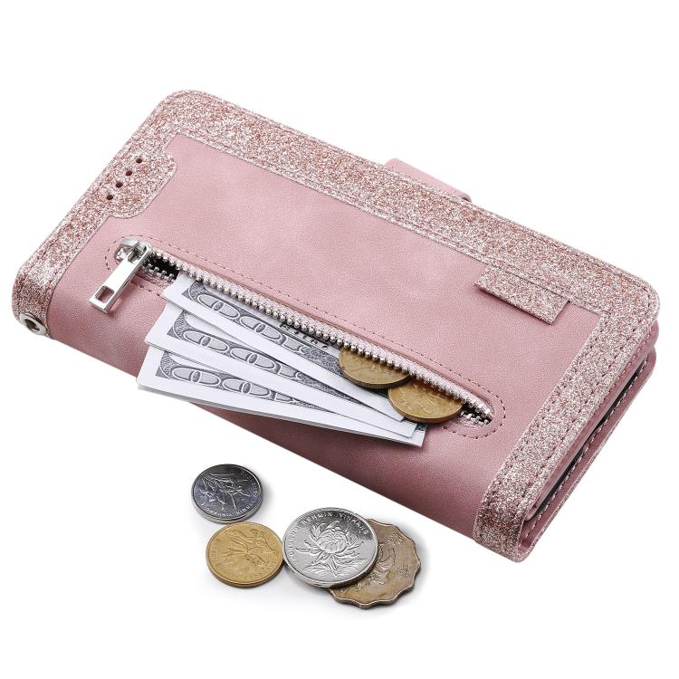 For iPhone 16e Nine Card Zipper Bag Leather Phone Case with Lanyard(Pink) - iPhone 16e Cases by PMC TechLife | Online Shopping South Africa | PMC TechLife | Buy Now Pay Later Mobicred