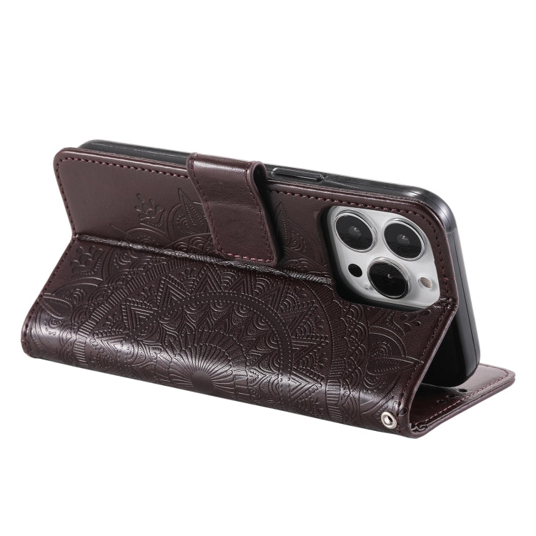 For iPhone 16 Pro Max Totem Flower Embossed Leather Phone Case(Brown) - iPhone 16 Pro Max Cases by PMC TechLife | Online Shopping South Africa | PMC TechLife | Buy Now Pay Later Mobicred